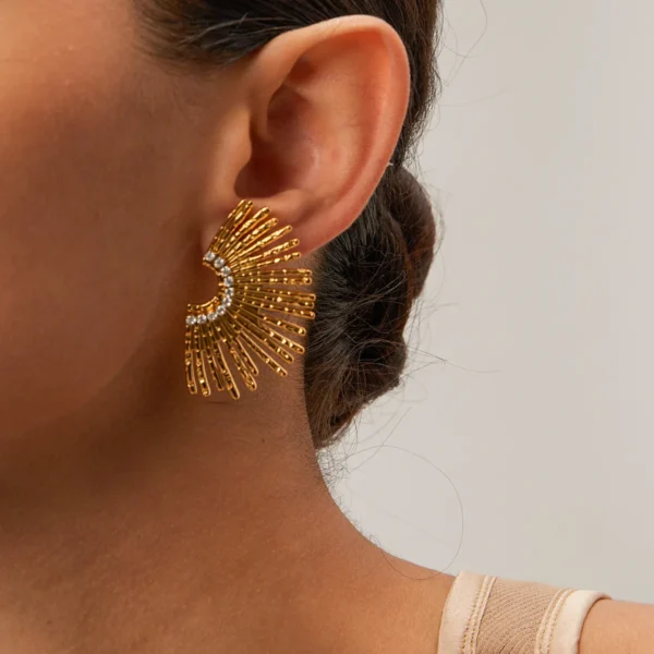 Hypoallergenic Boho Style 18k Gold Plated Unique Stainless Steel Super Shine Sun Indian Zircon Earrings Fashion Jewelry - Image 2