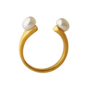 2023 Open Pearl Wedding Rings for Girls Fashion Women 18k Gold Plated Stainless Steel Ring Tarnish Free Jewelry