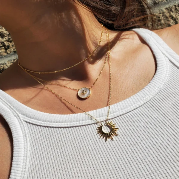 Hypoallergenic 18K Gold Plated Geometric Pendant Necklace Minimalist Stainless Steel Sunburst Necklace Waterproof Jewelry - Image 6