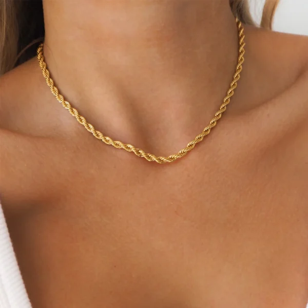 Waterproof 18k Gold Plated Twisted Rope Chain Pearl Necklaces Women Dainty Stainless Steel Snake Chain Choker Necklace Jewelry - Image 3