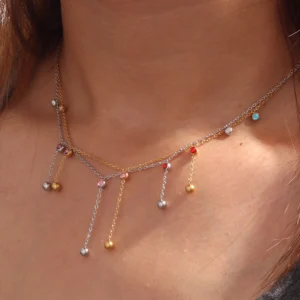 Minimalist Zircon Pendant Necklace for Women Sexy 18K Gold Plated Dainty Stainless Steel Thin Chain Layered Necklace Jewelry
