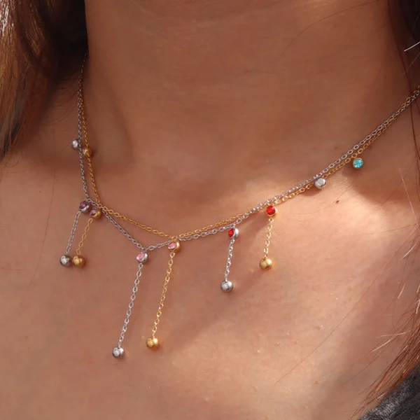 Minimalist Zircon Pendant Necklace for Women Sexy 18K Gold Plated Dainty Stainless Steel Thin Chain Layered Necklace Jewelry