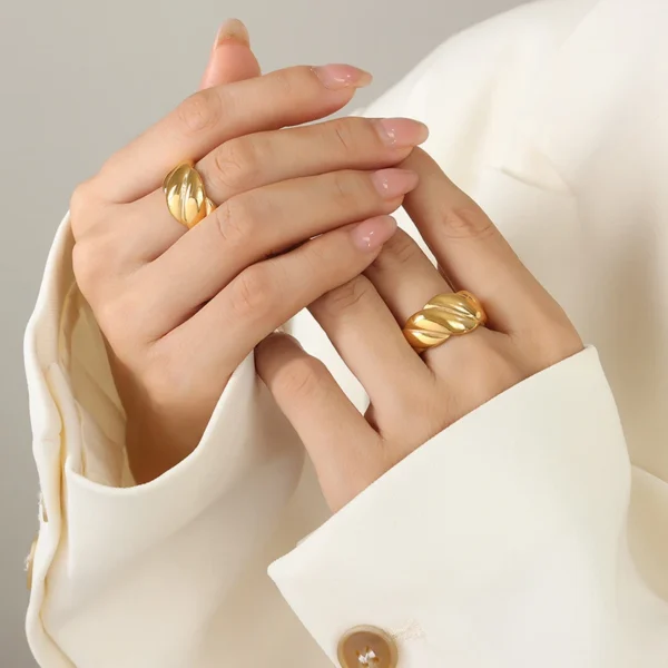 Trendy 18K Gold Plated Stainless Steel Rings Jewelry Women Gift Chunky Geometric Finger Rings for Women - Image 2