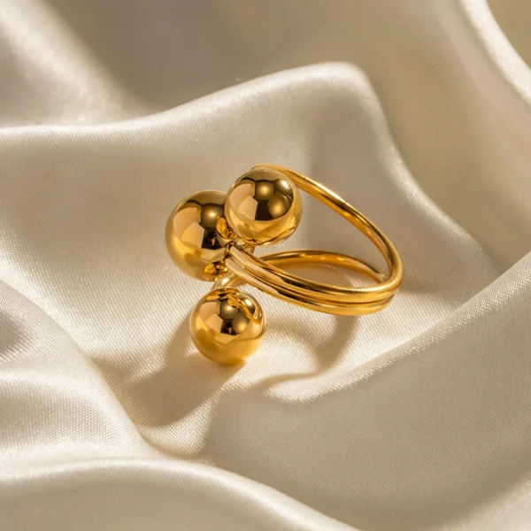 Minimalist 18K PVD Gold Plated Adjustable Rings Women Jewelry Tarnish Free Stainless Steel Three Ball Open Ring - Image 5