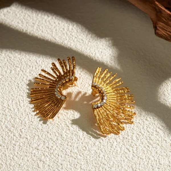 Hypoallergenic Boho Style 18k Gold Plated Unique Stainless Steel Super Shine Sun Indian Zircon Earrings Fashion Jewelry - Image 4