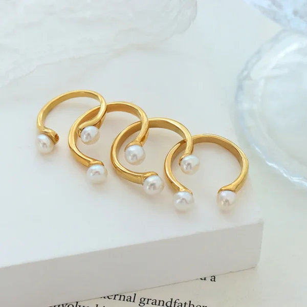 2023 Open Pearl Wedding Rings for Girls Fashion Women 18k Gold Plated Stainless Steel Ring Tarnish Free Jewelry - Image 4