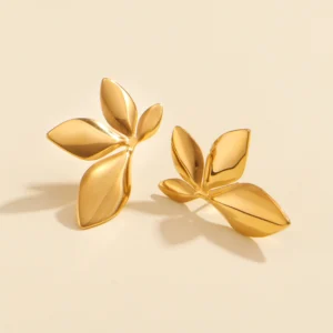 Waterproof 18k Gold Plated Flower Stud Earrings Women Designer Dainty Stainless Steel Statement Leaf Shaped Earrings Jewelry