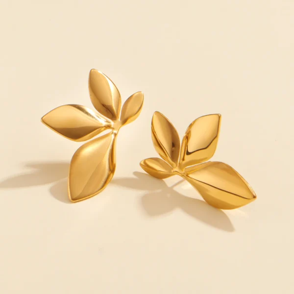Waterproof 18k Gold Plated Flower Stud Earrings Women Designer Dainty Stainless Steel Statement Leaf Shaped Earrings Jewelry