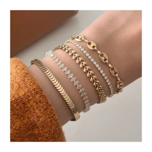 Dainty Stainless Steel Chain Bracelet for Women Designer 18K Gold Plated Cubic Zirconia Tennis Chain Bracelet Set Jewelry