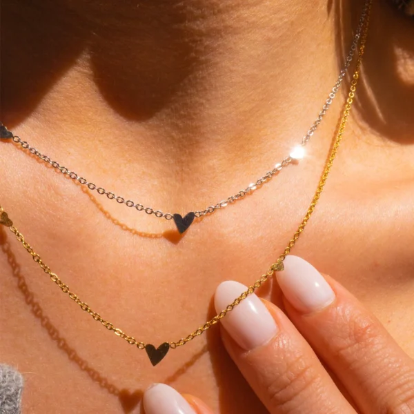 Tarnish Free 18K Gold Plated Tiny Heart Bracelets Necklace for Women Ladies Dainty Stainless Steel Chains Choker Necklace - Image 2