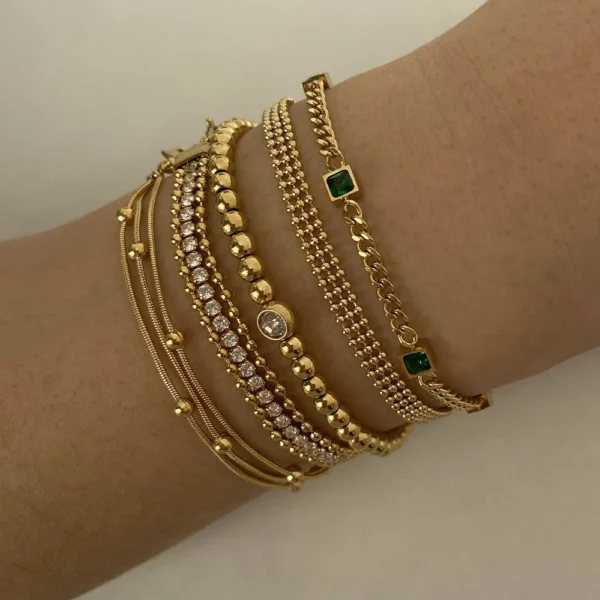 Minimalist 18k Gold Plated Layered Zircon Beads Chain Bracelet Women Stainless Steel Gemstone Cuban Snake Bracelet Jewelry - Image 4
