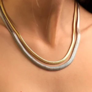 Tarnish Free Snake Chain Choker Necklace for Women 18k Gold Plated Stainless Steel Herringbone Chain Necklace Layering Jewelry