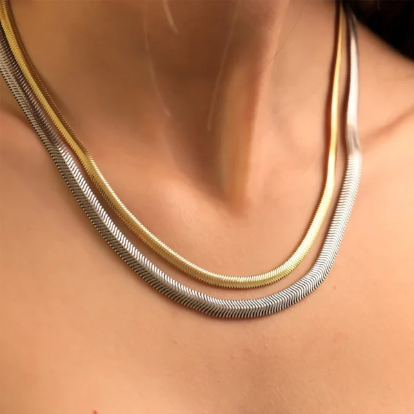 Tarnish Free Snake Chain Choker Necklace for Women 18k Gold Plated Stainless Steel Herringbone Chain Necklace Layering Jewelry