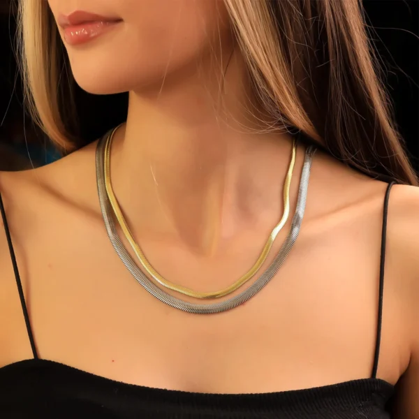 Tarnish Free Snake Chain Choker Necklace for Women 18k Gold Plated Stainless Steel Herringbone Chain Necklace Layering Jewelry - Image 3