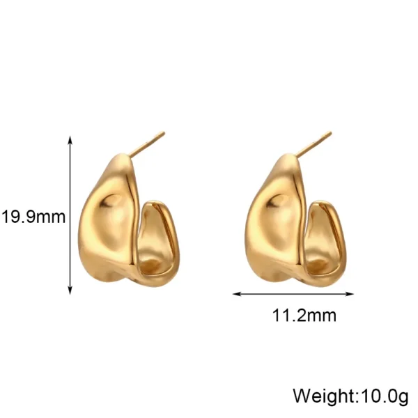 Tarnish Free 18k PVD Gold Plated Stainless Steel  C Hoop Earrings Women Waterproof Irregular Statement Stud  Earrings - Image 5