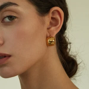 Minimalist 18k Gold Plated Stainless Steel Plain Thick Hoop Earrings for Women Designer Wide Curved Earring Jewelry Waterproof