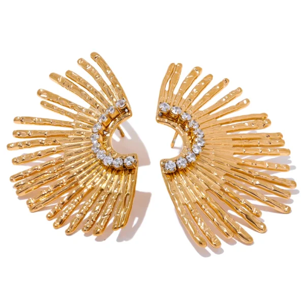 Hypoallergenic Boho Style 18k Gold Plated Unique Stainless Steel Super Shine Sun Indian Zircon Earrings Fashion Jewelry