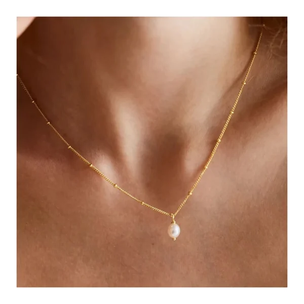 Designer 18K Gold Plated Stainless Steel Chian Choker Necklaces Women Freshwater Pearl Pendant Necklace Tarnish Free  Jewelry
