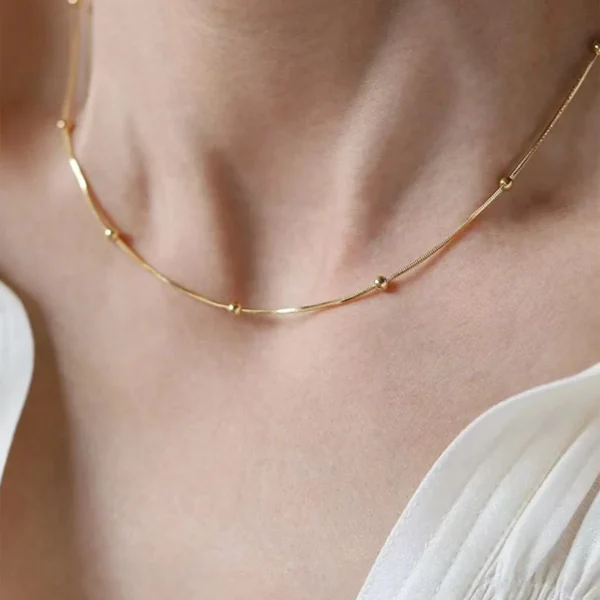 Tarnish Free 18k Gold Plated Beads Snake Bone Chain Necklace for Women Dainty Stainless Steel Simple Clavicle Necklace Jewelry - Image 6
