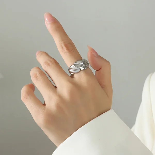 Trendy 18K Gold Plated Stainless Steel Rings Jewelry Women Gift Chunky Geometric Finger Rings for Women - Image 4