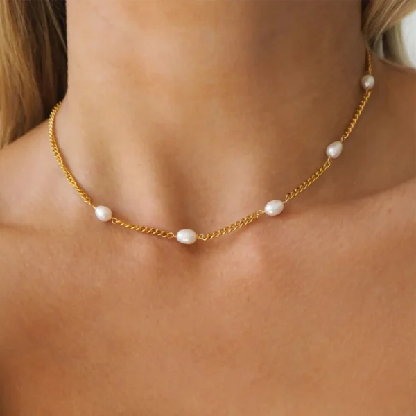 Waterproof 18k Gold Plated Twisted Rope Chain Pearl Necklaces Women Dainty Stainless Steel Snake Chain Choker Necklace Jewelry - Image 2
