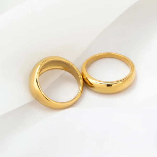 Classic Couple 18K Gold Plated Statement Rings Waterproof Jewelry Minimalist Dainty Stainless Steel Dome Ring for Women - Image 5