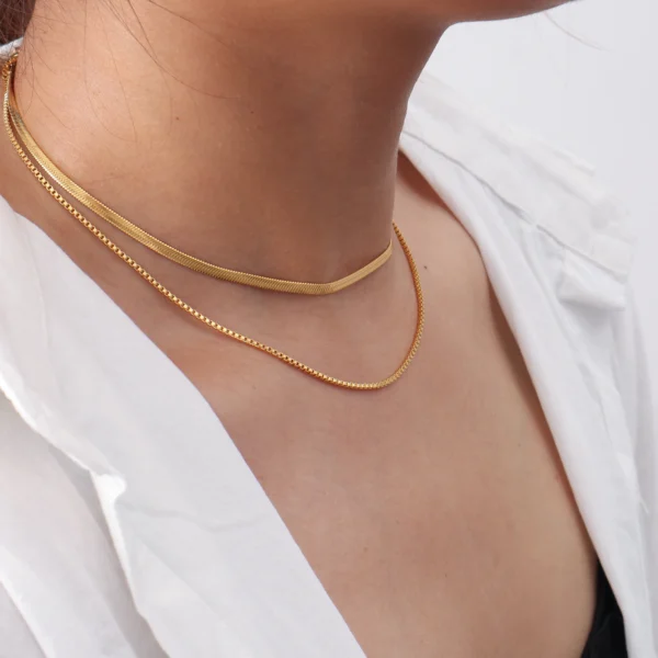 Designer 18k Gold Plated Snake Chain Necklaces Women Dainty Stainless Steel Layered Double Box Chain Choker Necklace Jewelry - Image 2