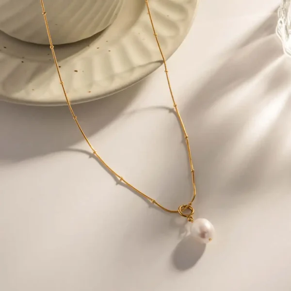 Tarnish Free 18K Gold Plated Stainless Steel Chian Choker Necklaces for Women Freshwater Pearl Pendant Necklace Jewelry - Image 4