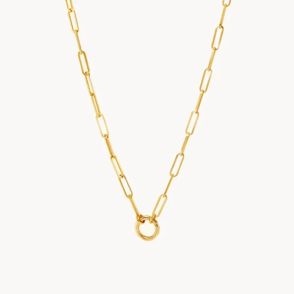 Non Tarnish Stainless Steel Round Push Clasp Necklace Charm 18k Gold Plated Paperclip Chain Necklace for Women - Image 3