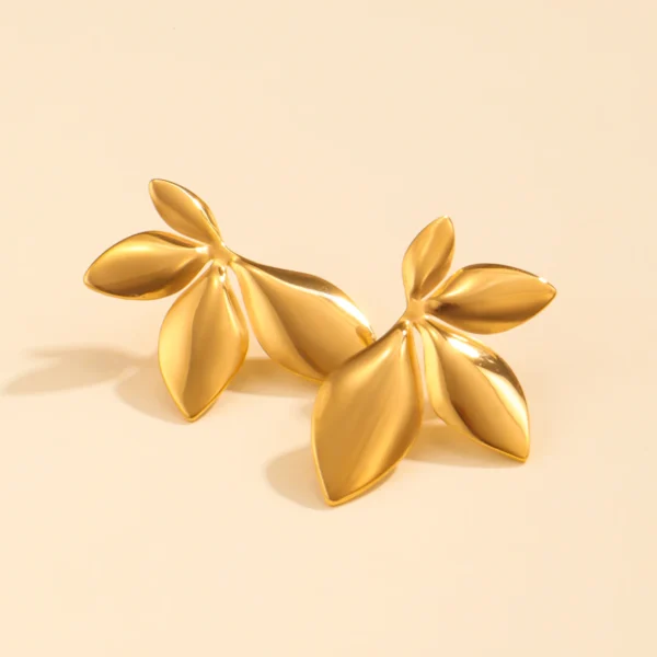 Waterproof 18k Gold Plated Flower Stud Earrings Women Designer Dainty Stainless Steel Statement Leaf Shaped Earrings Jewelry - Image 5