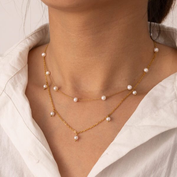 Dainty Freshwater Pearl Beads Choker Necklace for Women Fashion Jewelry 18K Gold Plated Stainless Steel Chain Necklaces Ladies - Image 2