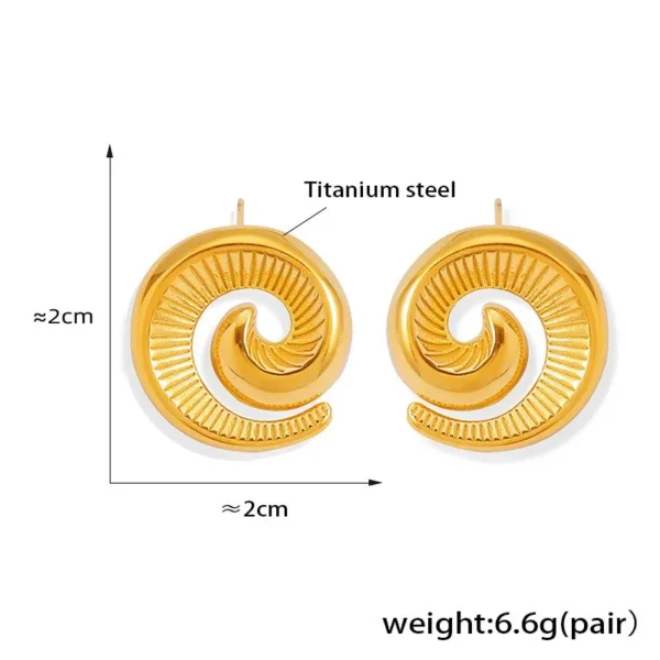 Minimalist Stainless Steel Textured Stud Earrings Women 18k Gold Plated Geometric Spiral Stud Earrings Hypoallergenic Jewelry - Image 6
