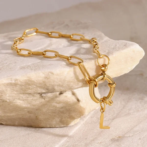 Dainty 18k Gold Plated Stainless Steel Initial Letter Pendant Bracelets Women Tarnish Free Paper Clip Chain Bracelet Jewelry - Image 3