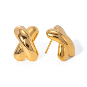 Tarnish Free 18k PVD Gold Plated Stainless Steel  X Shape Stud Earrings for Women Fashion Smooth CC Shape Earrings Jewelry