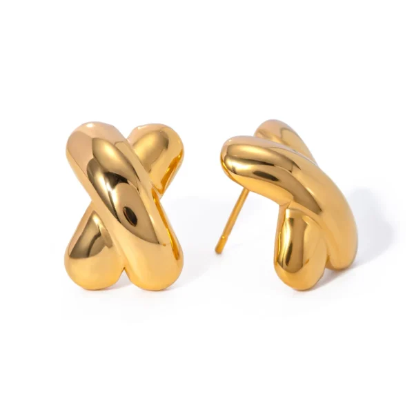 Tarnish Free 18k PVD Gold Plated Stainless Steel  X Shape Stud Earrings for Women Fashion Smooth CC Shape Earrings Jewelry