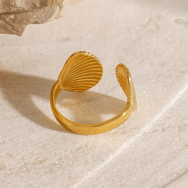 Minimalist Shell Rings Jewelry 18K Gold Plated Stainless Steel Open Adjustable No Fading Waterproof Ring for Women - Image 5
