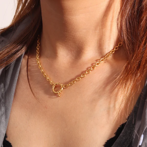 Tarnish Free Jewelry 18K Gold Plated Single Snake Chain For Removable Charms Interlocking Herringbone Choker Necklace Women - Image 5