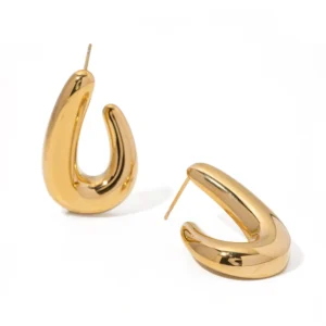 Minimalist Stainless Steel J Shape Stud Earrings Women 18k Gold Plated Geometric U Shape Chunky Hoop Earrings Fashion Jewelry