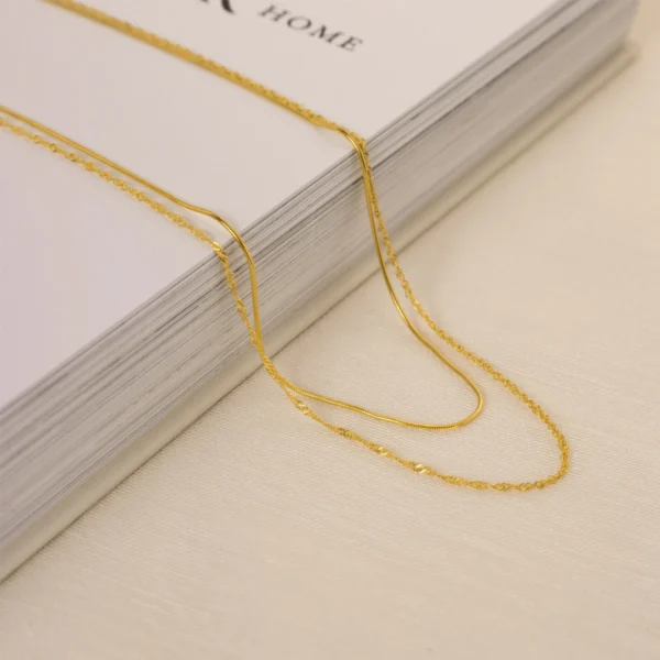 Minimalist 18k Gold Plated Layered Necklace Set for Women Stainless Steel Snake Chain Singapore Chain Choker Necklace - Image 5