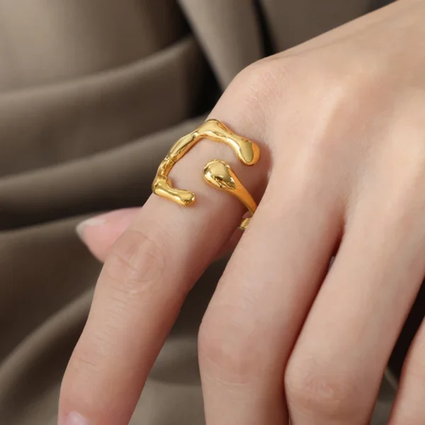 Minimalist 18k Gold Plated Stackable Rings Non Tarnish Vintage Stainless Steel Irregular Open Rings for Women - Image 3