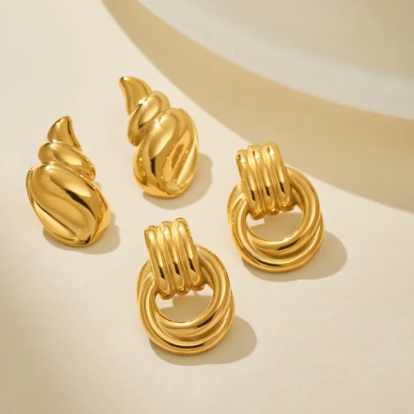 Minimalist French 18k Gold Plated Stainless Steel Stud Earrings Women Chunky Circle Thread Earrings Office Jewelry - Image 6