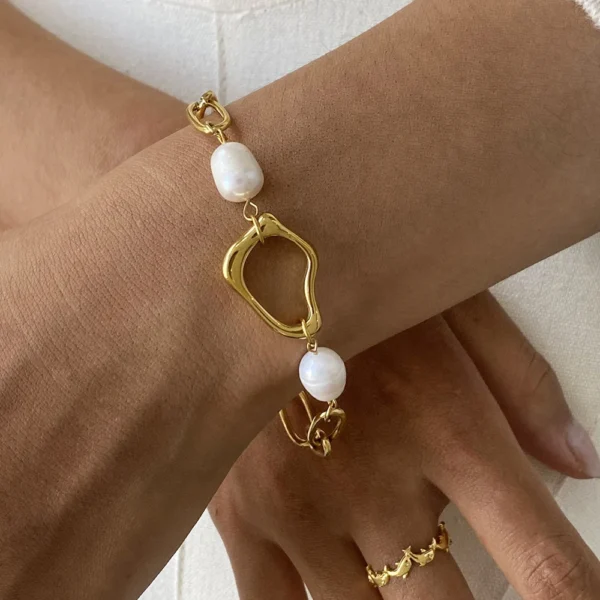 Minimalist 18k Gold Plated Stainless Steel Chain Pendant Necklaces for Women Fashion Freshwater Pearl Necklace Set Jewelry - Image 2