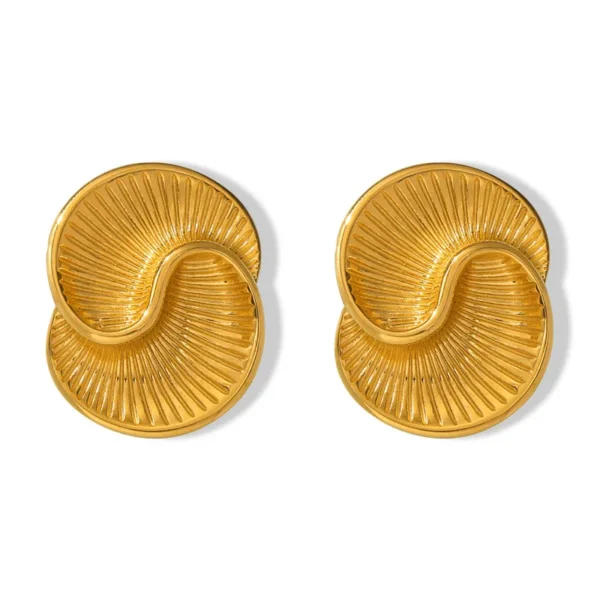 Tarnish Free 18K Plated Water Drop Spiral Grain Layered Stud Earring Women Vintage Chunky Stainless Steel Stud Earring Jewelry - Image 3