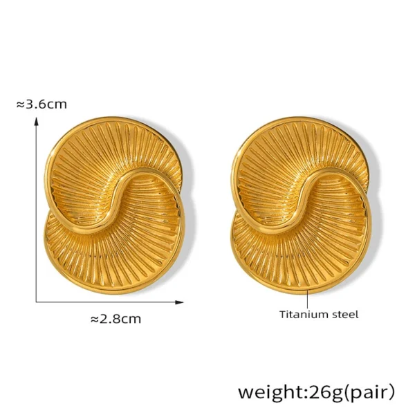 Tarnish Free 18K Plated Water Drop Spiral Grain Layered Stud Earring Women Vintage Chunky Stainless Steel Stud Earring Jewelry - Image 5