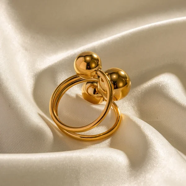 Minimalist 18K PVD Gold Plated Adjustable Rings Women Jewelry Tarnish Free Stainless Steel Three Ball Open Ring - Image 6