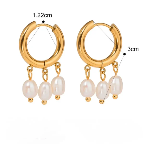 Dainty Jewelry 18k Gold Plated Stainless Steel Pearl Charm Hoop Earrings Women Freshwater Pearl Huggie Hypoallergenic  Earings - Image 3