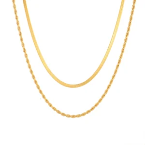 Dainty 18k Gold Plated Twisted Rope Chain Necklaces Women Stainless Steel Layered Double Snake Chain Choker Necklace Jewelry