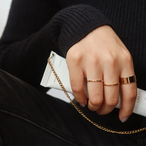 Minimalist 18K Gold Plated Stainless Steel Flat Band Finger Ring Non Tarnish Thin Stacking Rings Jewelry Women for Gift - Image 4