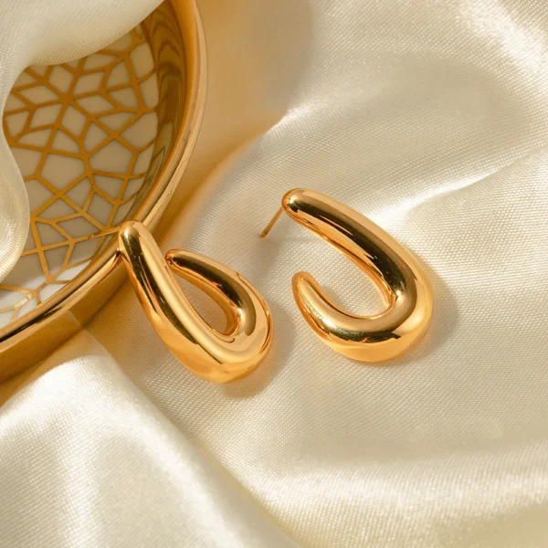 Minimalist Stainless Steel J Shape Stud Earrings Women 18k Gold Plated Geometric U Shape Chunky Hoop Earrings Fashion Jewelry - Image 3