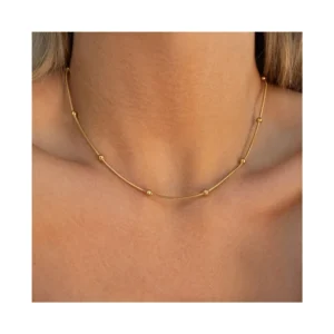 Tarnish Free 18k Gold Plated Beads Snake Bone Chain Necklace for Women Dainty Stainless Steel Simple Clavicle Necklace Jewelry